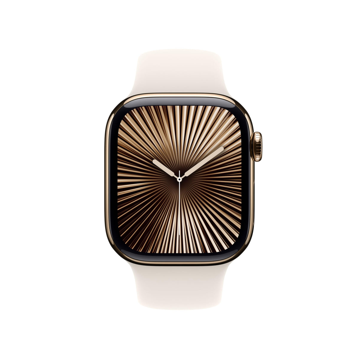 Apple Watch Series 10 GPS + Cellular Smartwatch con Caja de Titanio Oro de 42 mm y Correa Deportiva Blanco Estrella - Talla M/L. Monitor de entreno, App ECG, Pantalla Retina Siempre Activa
