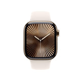 Apple Watch Series 10 GPS + Cellular Smartwatch con Caja de Titanio Oro de 42 mm y Correa Deportiva Blanco Estrella - Talla M/L. Monitor de entreno, App ECG, Pantalla Retina Siempre Activa