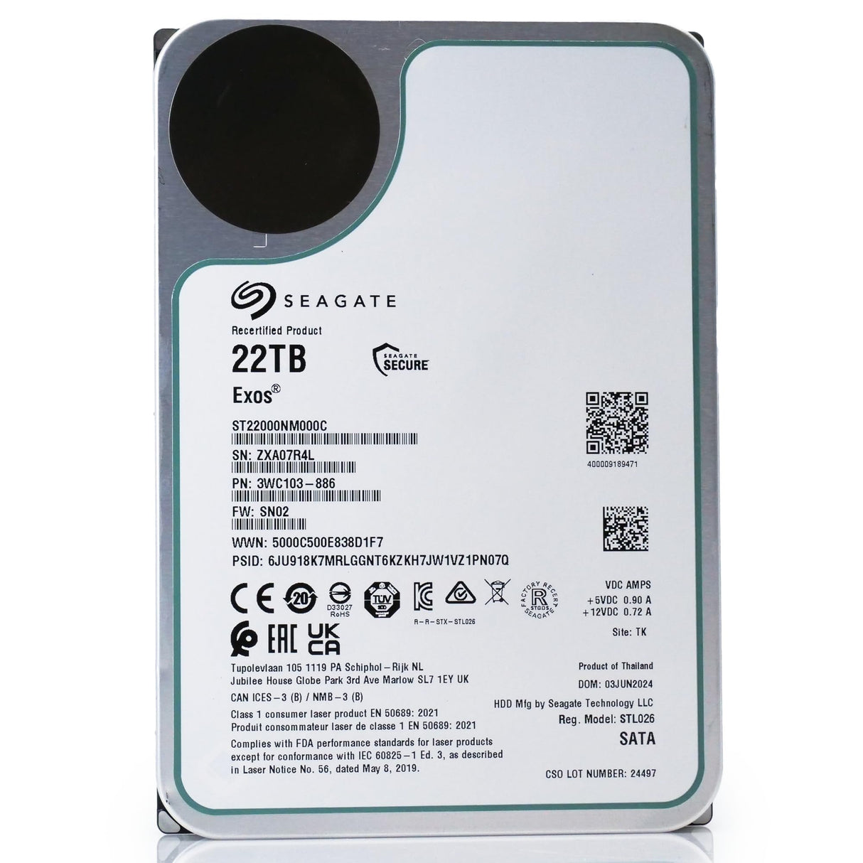 Seagate EXOS X22 22TB SATA SED 3.5 Pulgadas 7200RPM 6GB/S 512E/4K