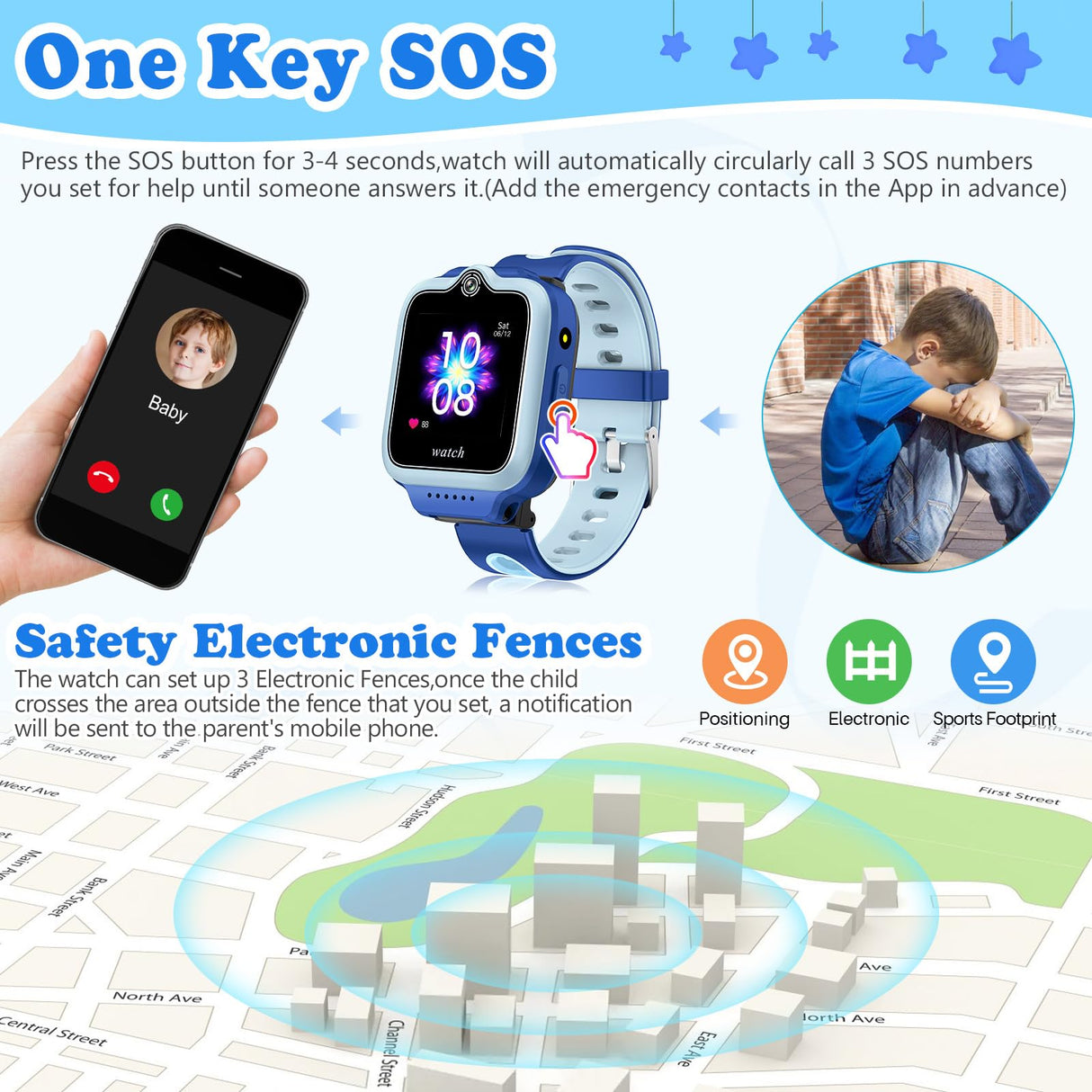 ele ELEOPTION 4G GPS Reloj Inteligente Impermeable para niños y niñas, Llamada bidireccional, Chat de Voz y vídeo, cámara, SOS, Reproductor de vídeo Musical, Alarma
