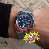 Timex Peanuts Automatic - Reloj de 40 mm para hombre, pulsera de acero inoxidable, esfera azul, caja de acero inoxidable TW2W47500