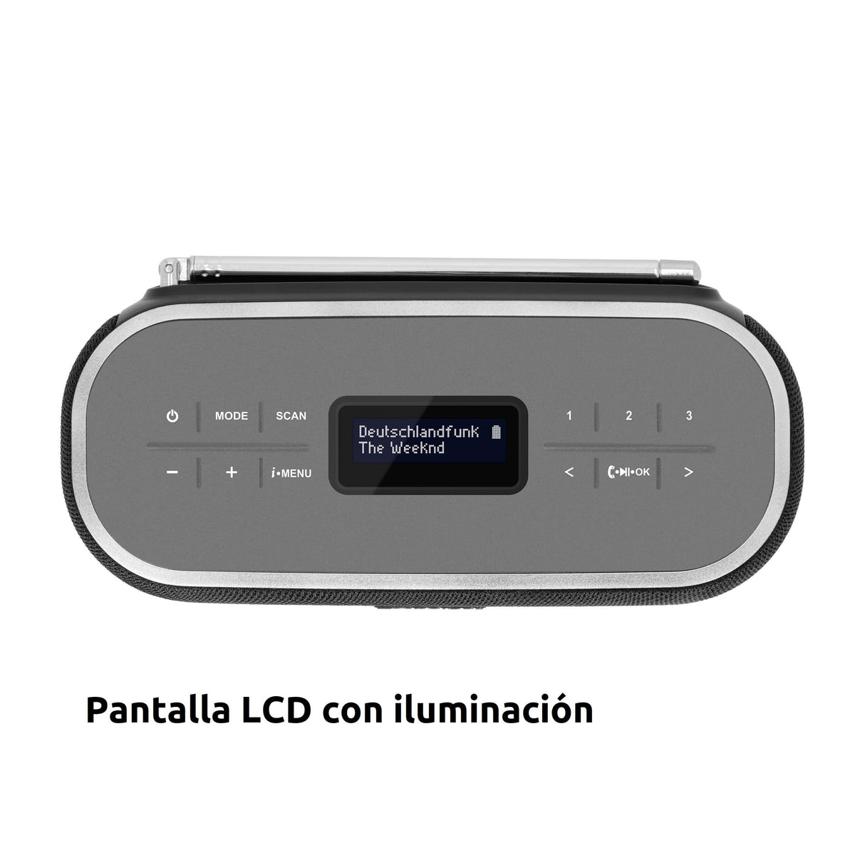 TechniSat VIOLA BT 1 - Altavoz portátil Bluetooth con Radio Digital Dab+ (FM, Dab, Temporizador de Alarma, Memoria de Favoritos, LCD, función de Manos Libres, Entrada AUX, 6W) Negro/Gris