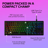 HyperX Alloy Origins Core - Teclado mecánico para Juegos PBT Teclas Tenkeyless TKL Blue Switch Clicky LED RGB Retroiluminación Playstation Xbox con Licencia para PC, PS5, PS4, Xbox Series X|S, Xbox