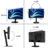 Philips 24B2N3200J - Monitor FHD de 24 Pulgadas, Altavoces, Altura Ajustable (1920 x 1080, 120 Hz, VGA, HDMI 1.4, DisplayPort 1.2, concentrador USB) Negro