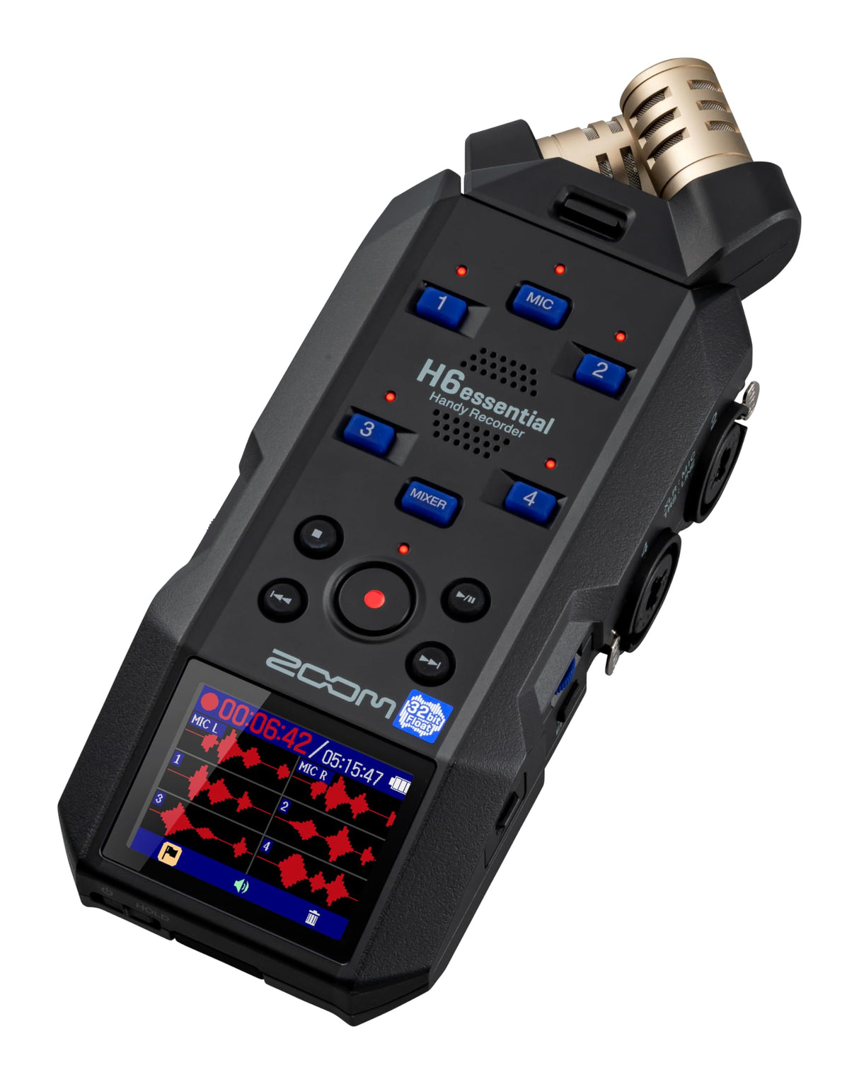 Zoom H6essential (2024 Model, Essential Series) a 32-Bit con coma flotante, accesibilidad, 6 pistas, micros estéreo, 4 entradas XLR/TRS, interface de audio, para músicos, podcasters y cineastas