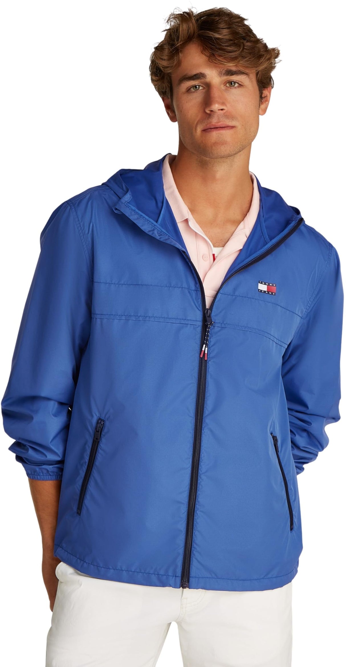 Tommy Jeans Cortavientos Hombre Chicago con capucha, Azul (Tempo Blue), XXL