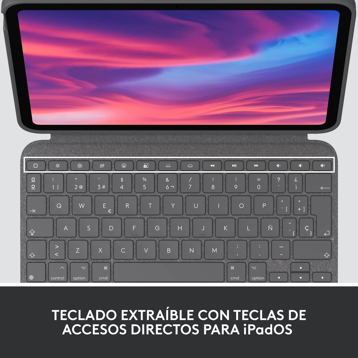 Logitech Combo Touch, funda con teclado extraíble para iPad (10.a generación) y A16)gran trackpad de precisión, teclado retroiluminado de tamaño normal y tecnología Smart Connector,QWERTY ESP - Gris