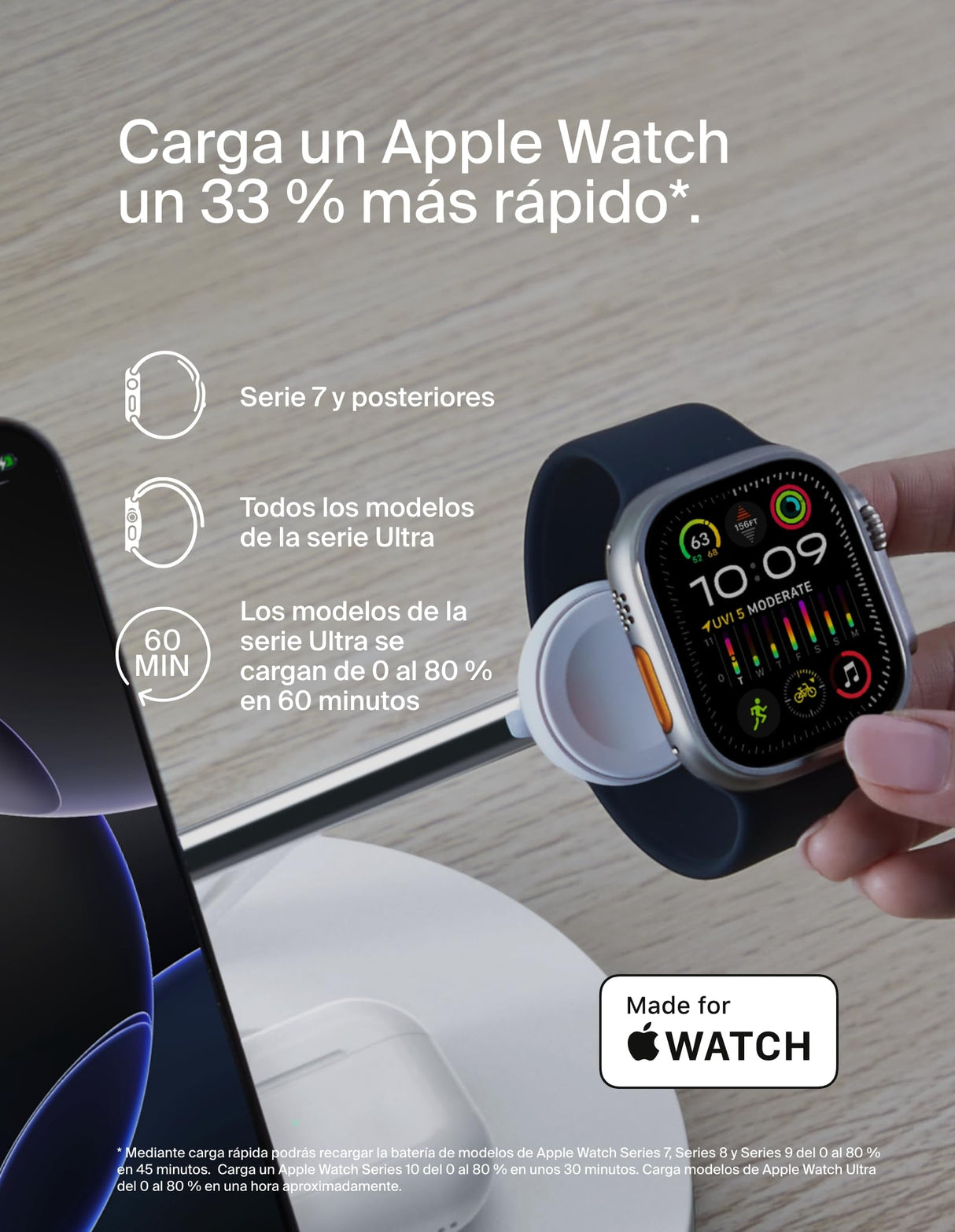 Belkin BoostCharge cargador Qi2 3 en 1, estación de carga inalámbrica con MagSafe, base de carga Qi2 para iPhone 16 Series, Apple Watch, AirPods, soporte antideslizante, fuente de alimentación, Blanco