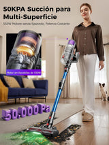 Proscenic P16 Aspiradora sin Cable 55Kpa/550W/65Mins, Aspiradora Escoba Vertical con Tubo Plegable, Cepillo Anti-Enredo y Pantalla Táctile LED para Suelo/Alfombra/Pelos de Mascotas