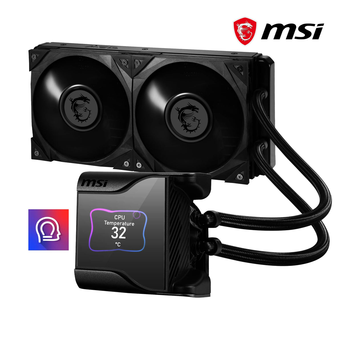 MSI MEG CORELIQUID S280 Refrigeración Líquida AIO CPU - Pantalla IPS 2,4", Bomba Asetek 7ma Gen, Fan VRM, 2 Fans Silent Gale P14, Tubos Anti-Evaporación, MSI Center Personalizable - Admite AMD e Intel