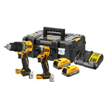 DEWALT DCK2050E2T-QW - Kit: 1x Taladro percutor 18V XR DCD805, 1 Destornillador de impacto de ¼" DCF850, 2 baterías Powerstack de 18V/1,7Ah DCBP034, 1 cargador rápido de sistema DCB115