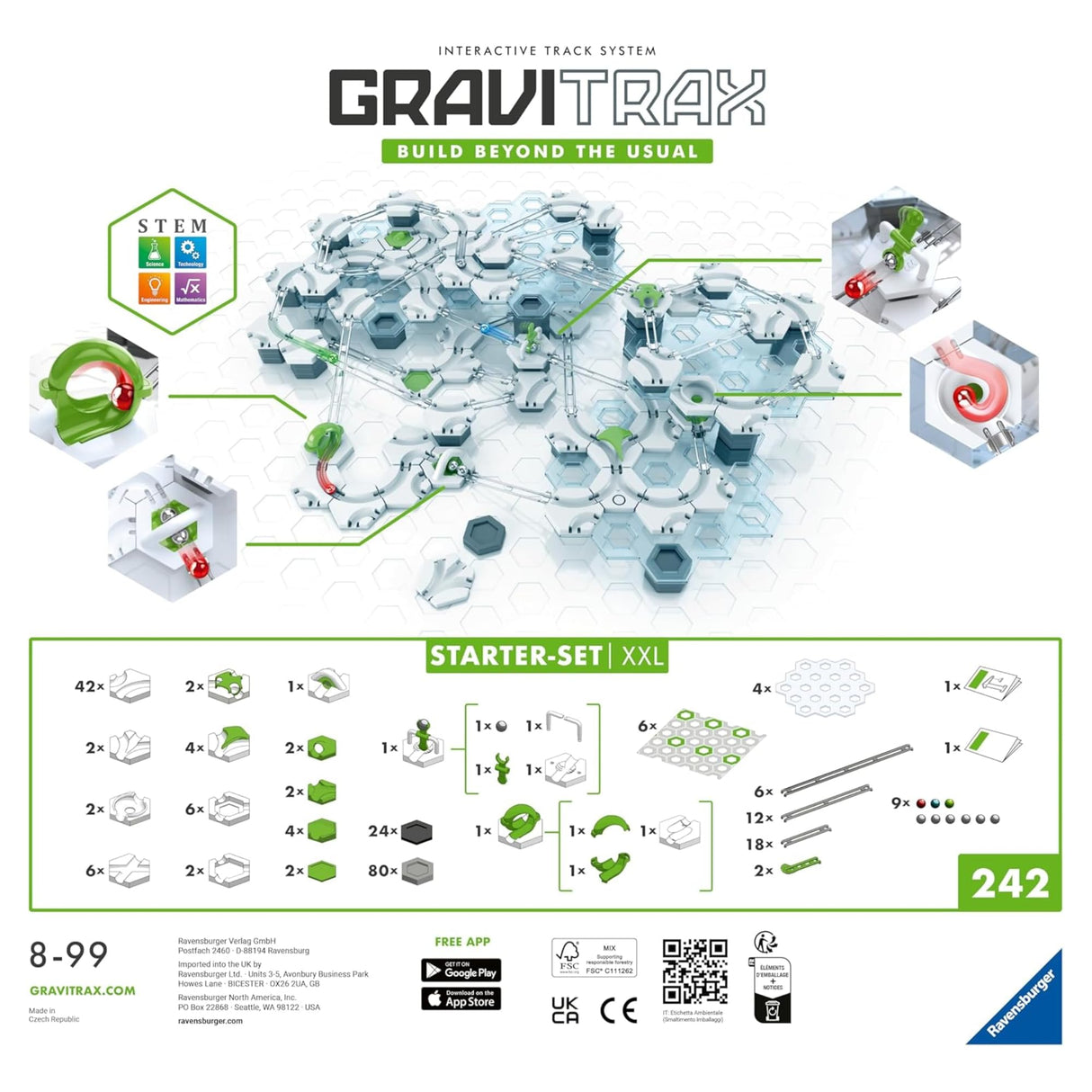 Ravensburger - Gravitrax Starter Set XXL | Circuito Canicas con 242 Piezas | Rompecabezas Niños con Canicas | Juegos para Niños De 8 Años | Juegos Mesa Compatibles con Todos Los Gravitrax