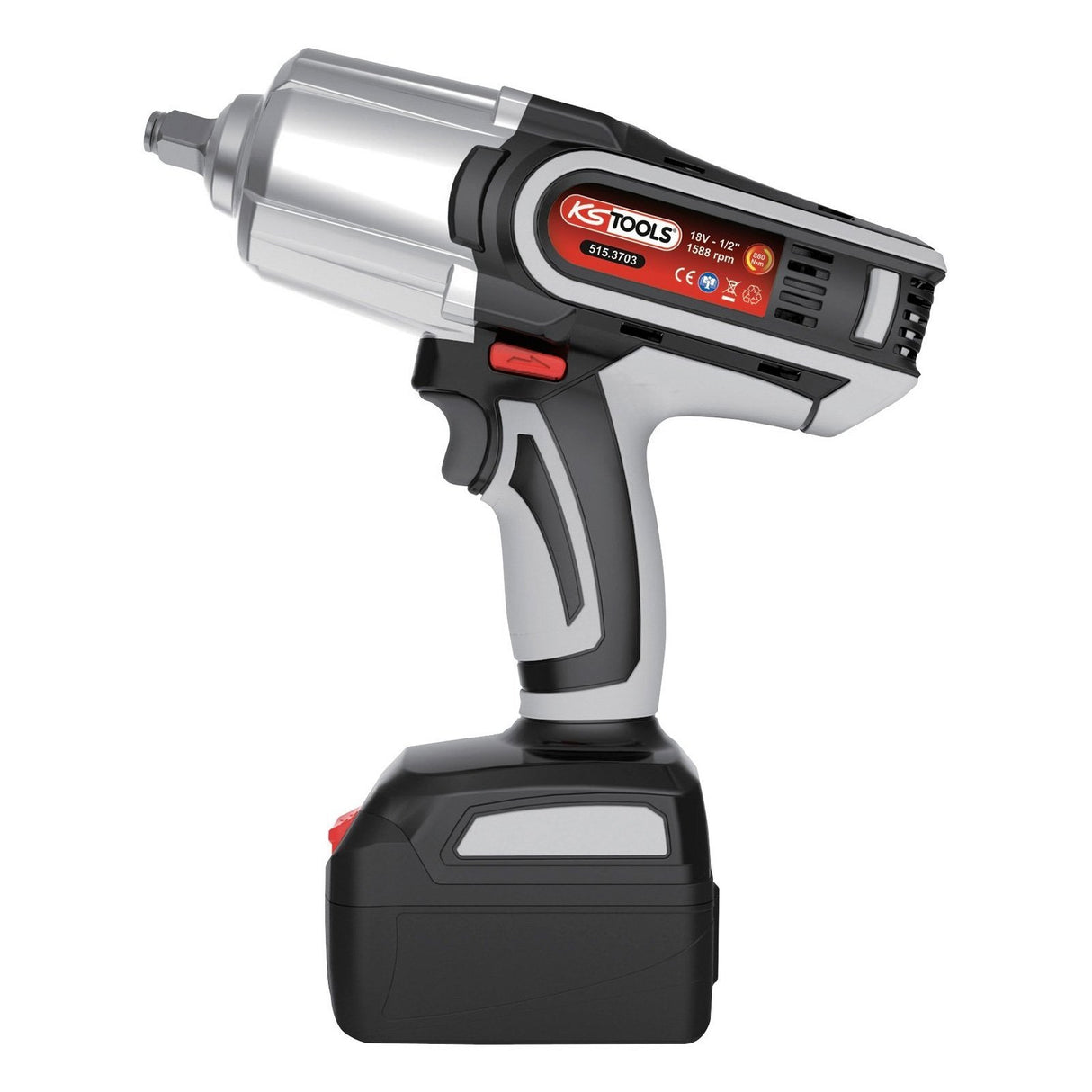 KS TOOLS 515.3703 - Llave de impacto con batería de iones de litio de 1/2 pulgadas, atornilladora de impacto de alto rendimiento, herramienta para trabajos en automóviles, potencia hasta 880 Nm