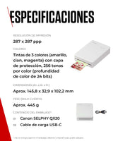 Canon SELPHY QX20: Impresora portátil de Fotos por Wi-Fi, sublimación de Tinta, 2 tamaños con Dorso Autoadhesivo, Carga USB-C. Blanco (Sin Tinta/Papel).