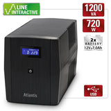 Atlantis OnePower 1200, UPS Line Interactive 1200VA/700W, AVR, Onda Pseudosinusoidal, 3 Tomas IEC+2 enchufes Schuko, 2 Pilas 12 V 7Ah