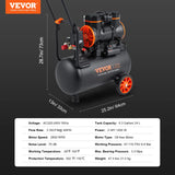 VEVOR Compresor de Aire Silencioso de 24L Compresor de Aire sin Aceite 1450W 2 CV Presión Máxima de 3,5 Mpa Motor sin Aceite 70dB para Reparación de Automóviles Inflado de Neumáticos Pintura a Pistola