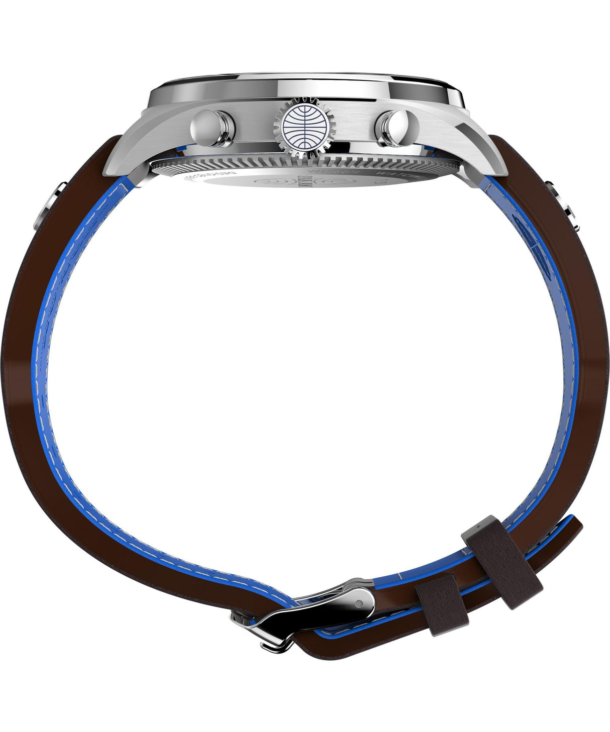 Timex Chronograph - Reloj de 42 mm para hombre, cuero marrón, esfera azul, caja de acero inoxidable TWG030000
