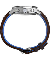 Timex Chronograph - Reloj de 42 mm para hombre, cuero marrón, esfera azul, caja de acero inoxidable TWG030000