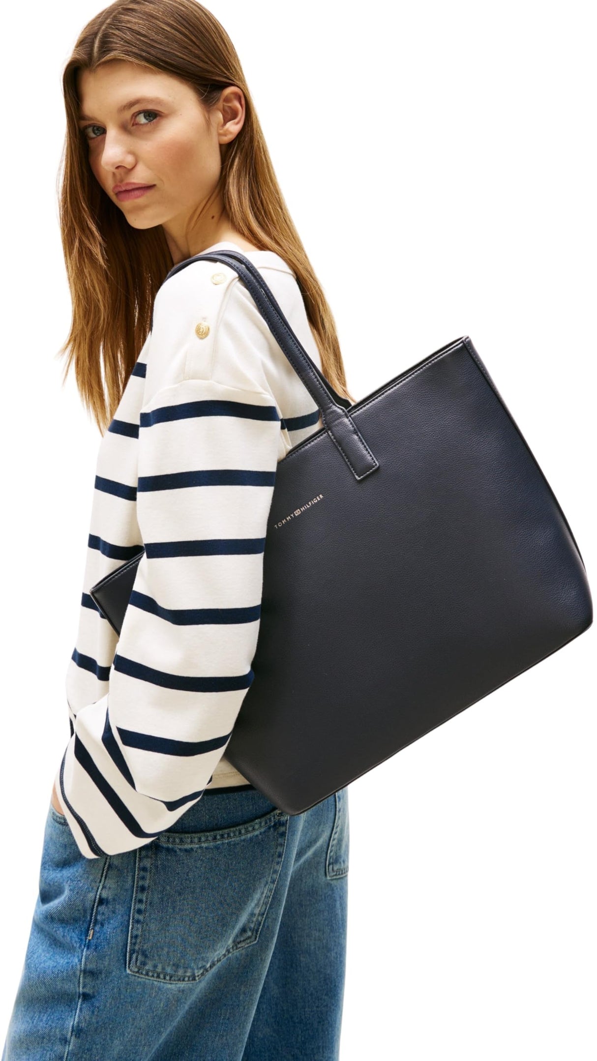 Tommy Hilfiger Bolso Tote Mujer Logotape con cremallera, Azul (Space Blue Corp), Talla Única