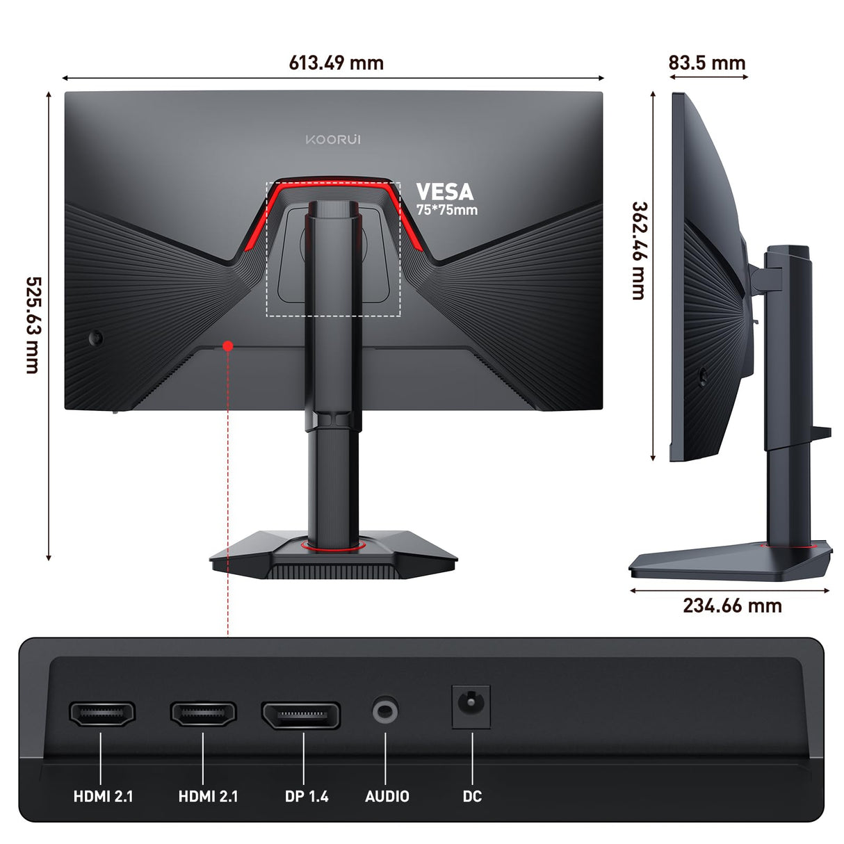 KOORUI G2741L 27" Monitor Gaming, UHD 2160P 160Hz / FHD 1080P 320Hz (Fast IPS, 1ms, Adaptive Sync, Giratorio, Inclinación, Altura Ajustable, Eye Care, HDR400, 10Bit, 2xHDMI 2.1, DP 1.4)