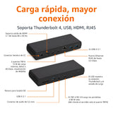 Amazon Basics Estación de acoplamiento compatible con Thunderbolt 4/USB4 Pro, 2 TBT4, 1 HDMI 2.1, 3 USB A 3.1, RJ45, pantalla dual, Negro, 19,96 x 7,5 x 3,12 cm
