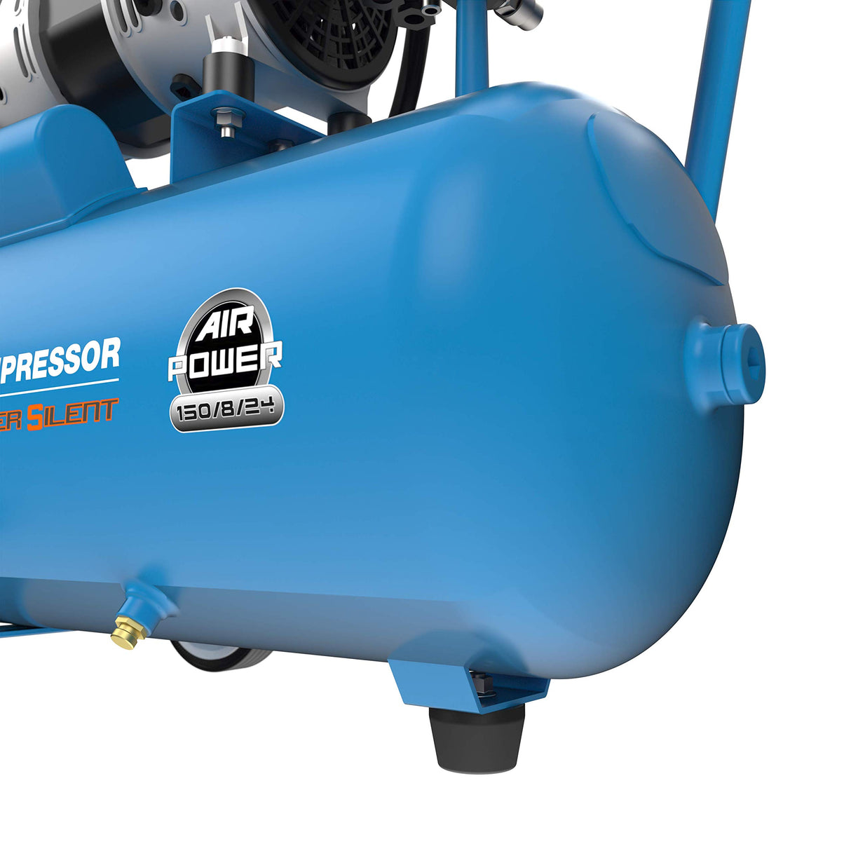 Güde Compresor Airpower 150/8/24 Silent (libre de aceite, silencioso, máx. 8 bar, 1100 W, caldera de 24 l, eff. Cantidad de suministro: 130 l/min, reductor de presión, 2 manómetros, válvula de