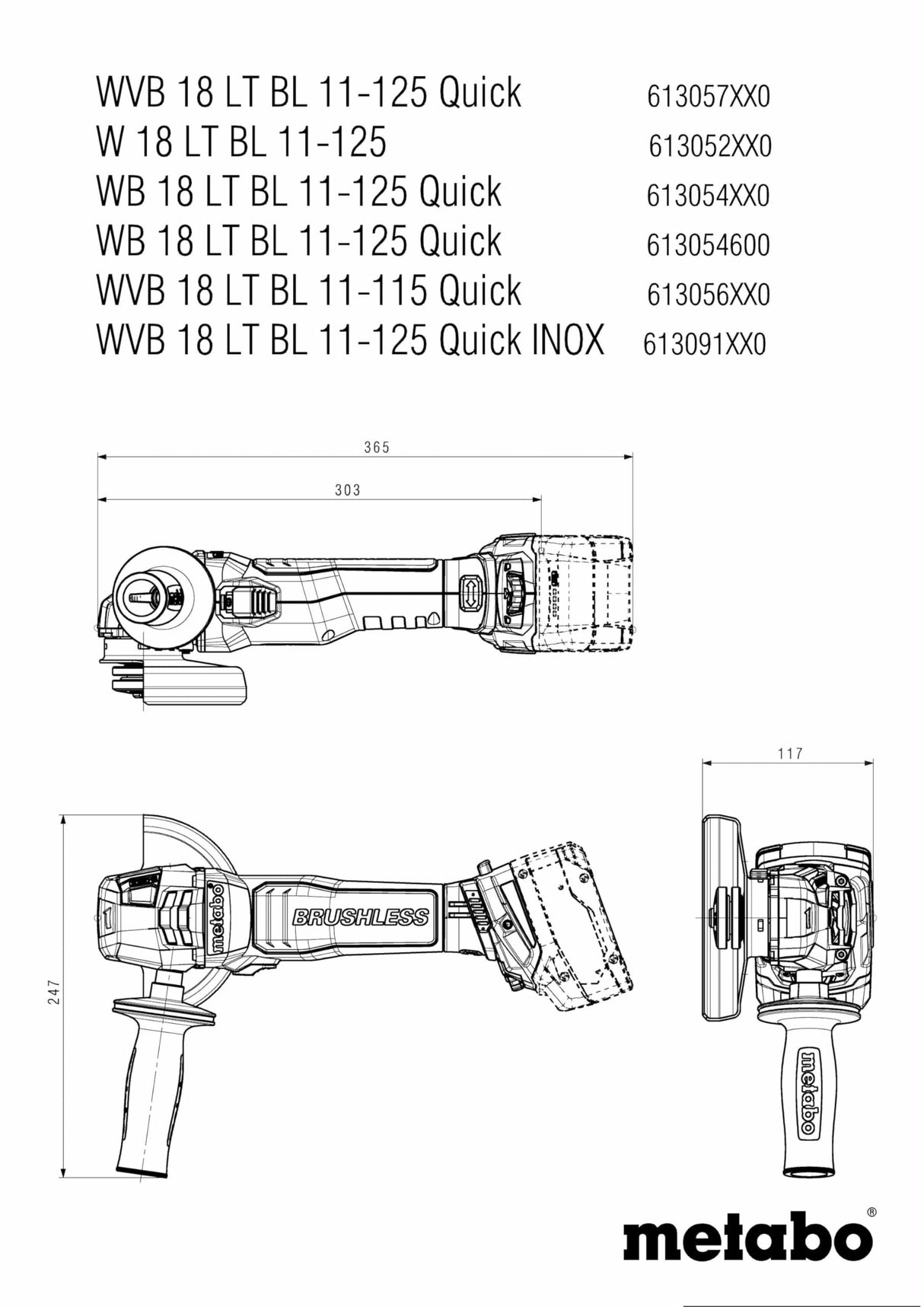 Metabo WB 18 LT BL 11-125 - Amoladora angular inalámbrica rápida de 18 V (amoladora/amoladora/amoladora/amoladora sin batería + cargador) # 613054850