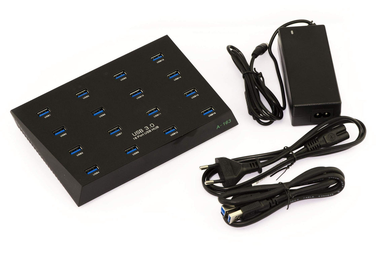 KALEA-INFORMATIQUE Estación de Carga y HUB USB 3, Tipo Industrial, USB 3.0 16 Puertos con Fuente de Alimentación de 5A