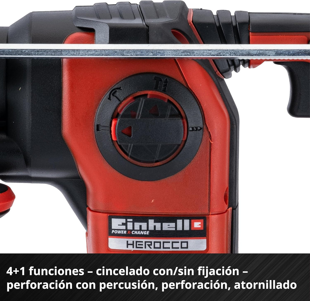 Einhell Kit Martillo perforador con batería HEROCCO+5 Power X-Change (iones de litio, 18 V, 2.2 J, 18 Nm, SDS-Plus, incl. batería 3,0 Ah, cargador, 3 brocas, cincel plano, cincel punta y E-Box)