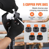 VEVOR Herramienta de Prensado Hidráulica de Tuberías para Accesorios de Tubos de Cobre, Mordazas de Cambio Rápido V12, V15, V18, V22, V28, Giratorio de 360° para Espacios Confinados, 415 x 220 x 70 mm