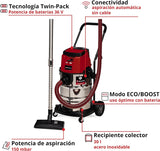 Einhell Professional Aspirador de seco-húmedo con batería TP-VC 36730 S Auto-Solo Power X-Change (iones de litio, 36 V, función de conectividad, función ECO/BOOST, sin batería ni cargador)