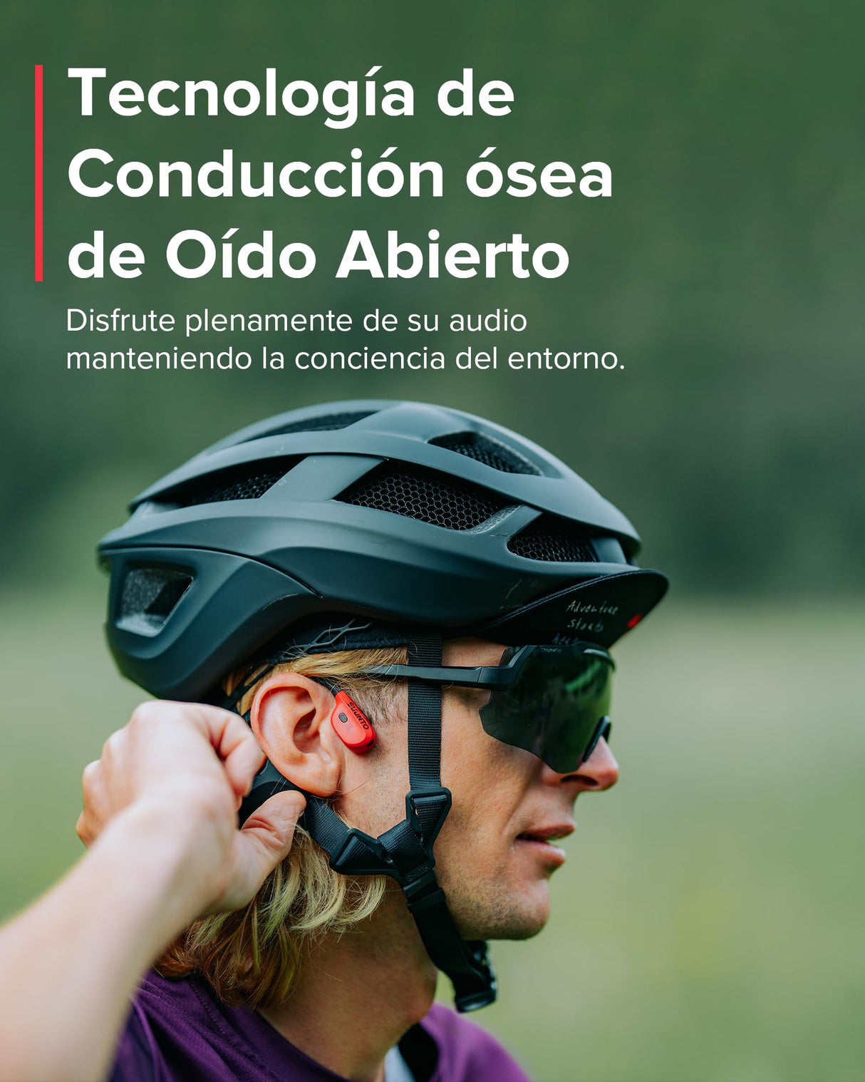 SUUNTO Wing Open-Ear Auriculares Conducción Ósea, Auriculares Deportivos Inalámbricos Bluetooth, Control Movimiento Cabeza, Micrófono HD Incorporado, Resistente al Desgaste IP67, Luces Seguridad