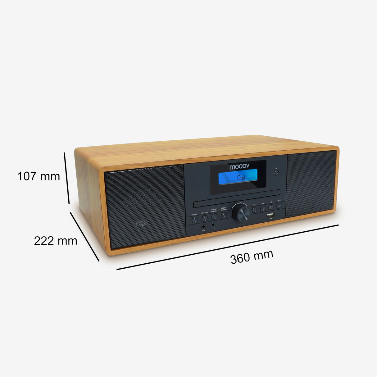 Mooov 477380 - Microcadena HiFi estéreo 50W Musicales, Reproductor CD, Bluetooth, Radio FM, USB, AUX-IN, RCA, Despertador, Mando a Distancia