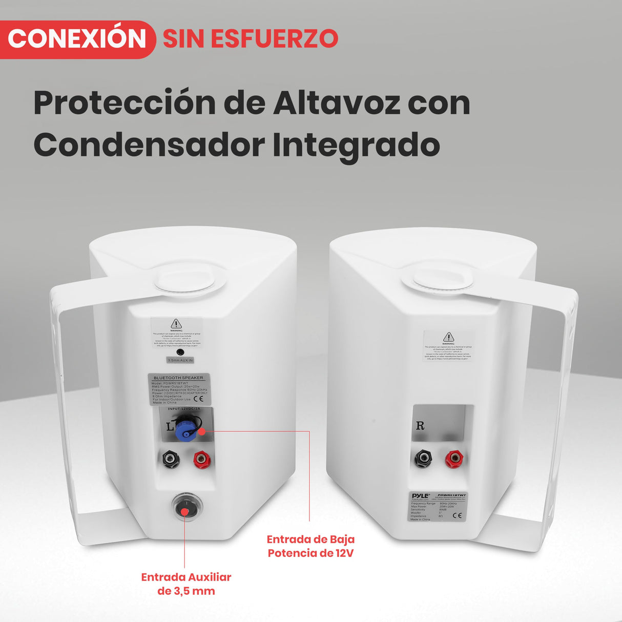 Pyle Sistema de par de Altavoces, Activo, Pasivo, Resistentes a la Intemperie, Inalambricos, Sonido Estereo, Interiores, Exteriores, AUX, Bluetooth, Blanco