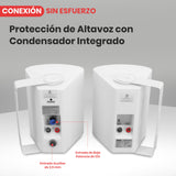 Pyle Sistema de par de Altavoces, Activo, Pasivo, Resistentes a la Intemperie, Inalambricos, Sonido Estereo, Interiores, Exteriores, AUX, Bluetooth, Blanco