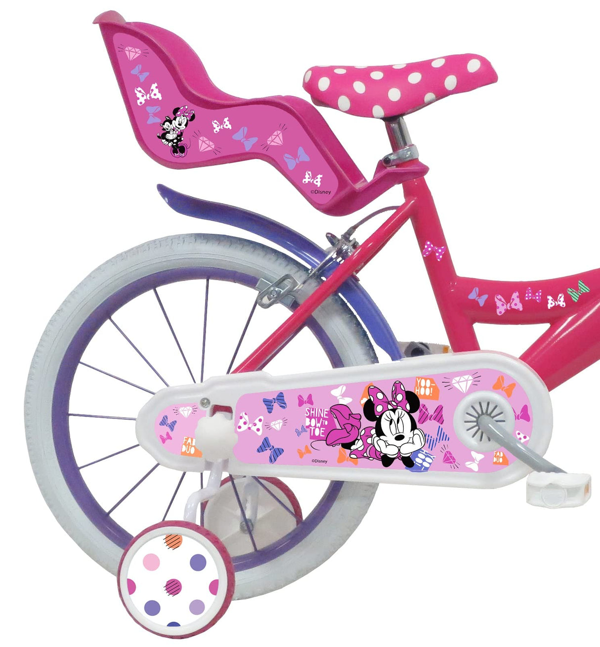 A.T.L.A.S. Bicicleta Infantil de 16 Pulgadas para niña, Disney + Casco Minnie Incluido niños, Rosa y Blanco idéntico a Las Fotos, 16''