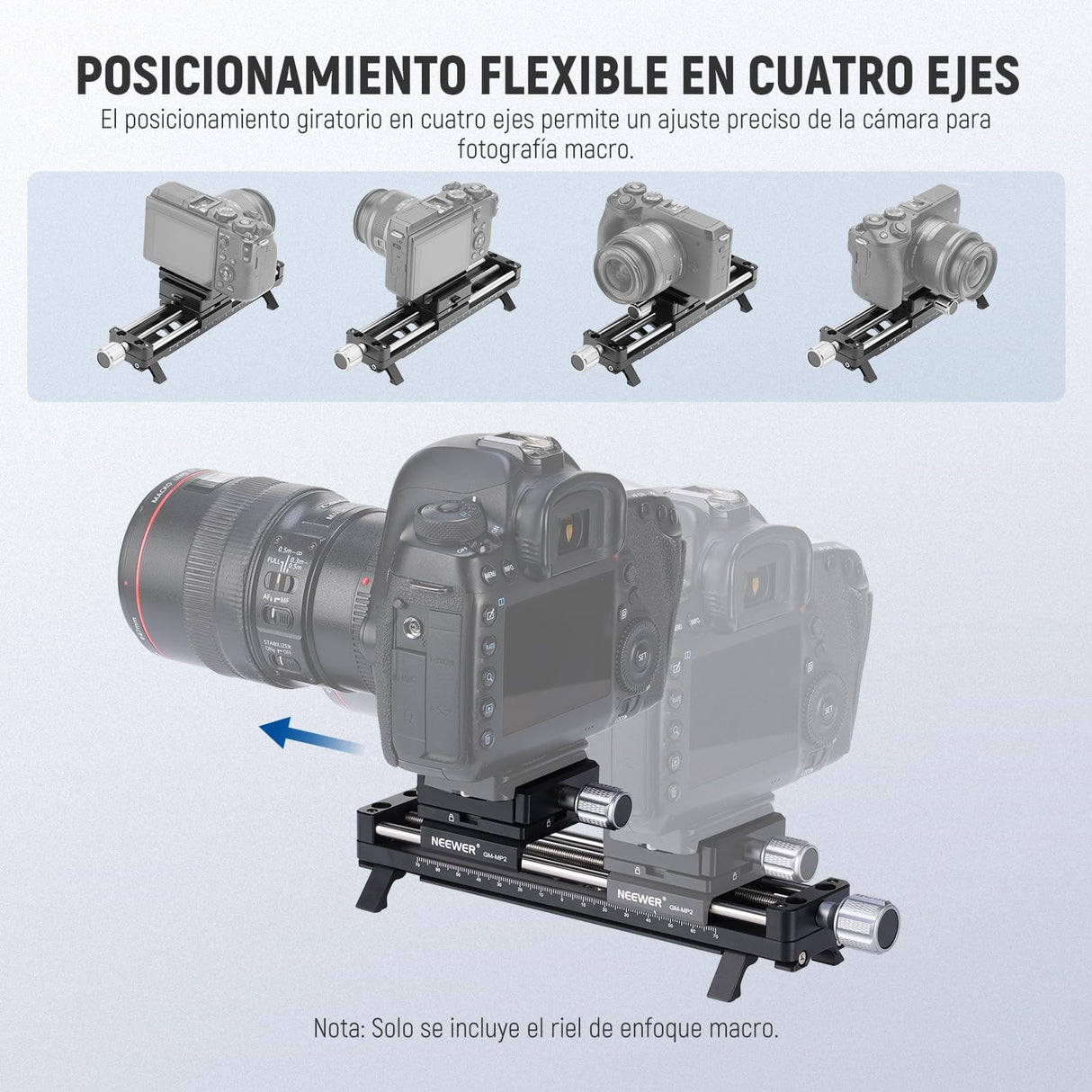 NEEWER Riel de Enfoque Macro de 140 mm, Deslizador de riel Macro con rotación de 360°, Bloqueo de 4 direcciones, Patas retráctiles, Placa QR Tipo Acra, Tornillo de 1/4 y 3/8 Pulgadas para fotografía