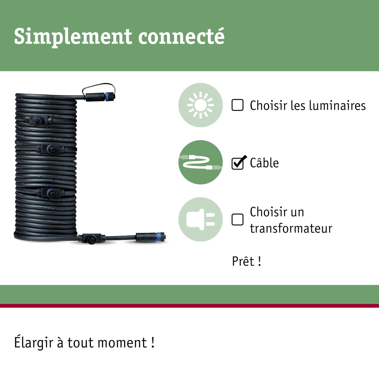 Paulmann 93930 Plug & Shine Connector exterior 10 m 1in-5out IP68 2x1,5 mm² 93930 Cable de extensión, cable de conexión, iluminación exterior, Negro