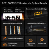 Tenda Router WiFi 7 BE5100 de Doble Banda, WiFi Mesh, 1 Puerto de 2,5 Gbps + 3 Puertos WAN/LAN Gigabit, 5 Antenas Verticales, Tecnología MLO, 4K-QAM, Gaming VR/AR, NFC, Compatible con VPN