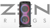 Altavoz portátil Bluetooth Zen Rings Potente de 600W, 7H de batería, luces LED RGB. Altavoz Grande con TWS, Aux in, USB, entrada de micrófono, y micrófono inalámbrico, con radio FM y con gran potencia