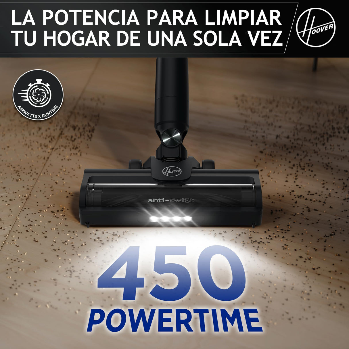 Hoover HF1 Plus Aspiradora sin Cable con Modo Turbo, Boquilla Multifuncional y Cepillo Antienredos, 45 min de Autonomía, Park&Go, Luces LED, Herramienta para Mascotas HF1P10P