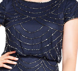 Adrianna Papell Short Sleeve Blouson Beaded Gown Vestido de Fiesta Formal, Azul (Navy Ac410), 44 para Mujer