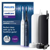 Philips Sonicare 7100 cepillo dental eléctrico, sónico con 4 modos de cepillado y 3 niveles de intensidad, EasyStart, blanco y azul marino, paquete de 2, HX7429/01 [Nueva Tecnología]