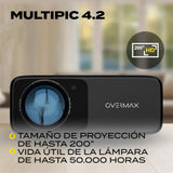 OVERMAX Multipic 4.2 Proyector Nativo Full HD 1080p, proyector de hasta 200", Home Cinema Compacto de 4500 lúmenes, WiFi, Bluetooth, Panel de Control táctil, relación de Aspecto: 16:9, 4:3