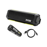 RYOBI - Altavoz Bluetooth inalámbrico de 4 voltios, portátil e Impermeable (IP67), batería de 2 Ah USB de Litio de Larga duración, RS4-120G