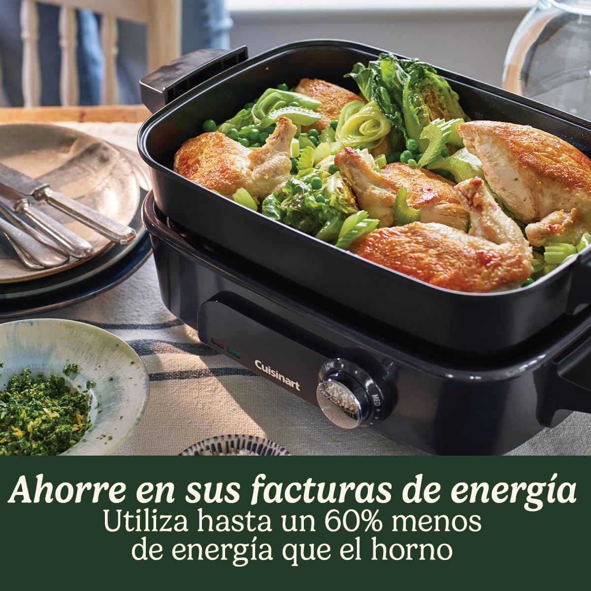 Cuisinart Robot de Cocina Multifunción 5 en 1 | Asar, dorar, cocer al vapor, cocinar y hervir a fuego lento | Antiadherente, placas y sartenes intercambiables | Apilable, fácil de guardar | Gris