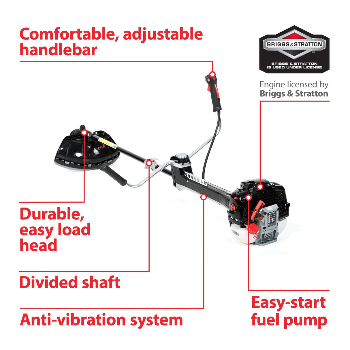 NAX POWER PRODUCTS 800B Motor 51,7 cm3 1,35 kW Briggs & Stratton Producto con Licencia, Sistema Anti-vibración, desbrozadora de Hierba, Recortadora Manual (NAX800B)