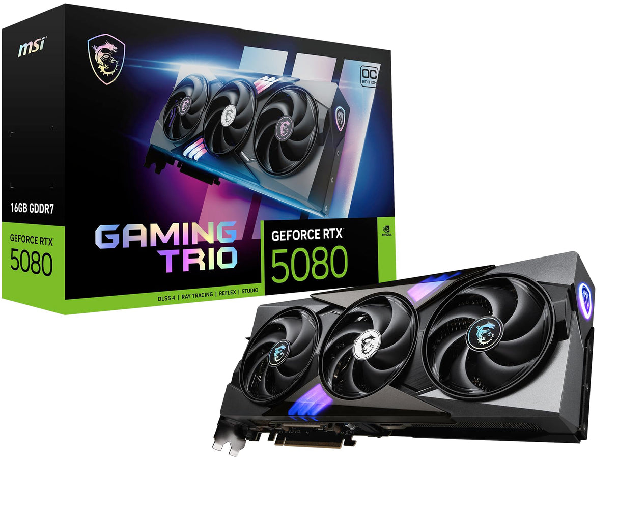 MSI Gaming RTX 5080 16G Gaming Trio OC Tarjeta gráfica (16 GB GDDR7, 256 bits, Extreme Clock TBD MHz, DisplayPort x 3 2.1a, HDMI 2.1b, NVIDIA Blackwell Architecture)