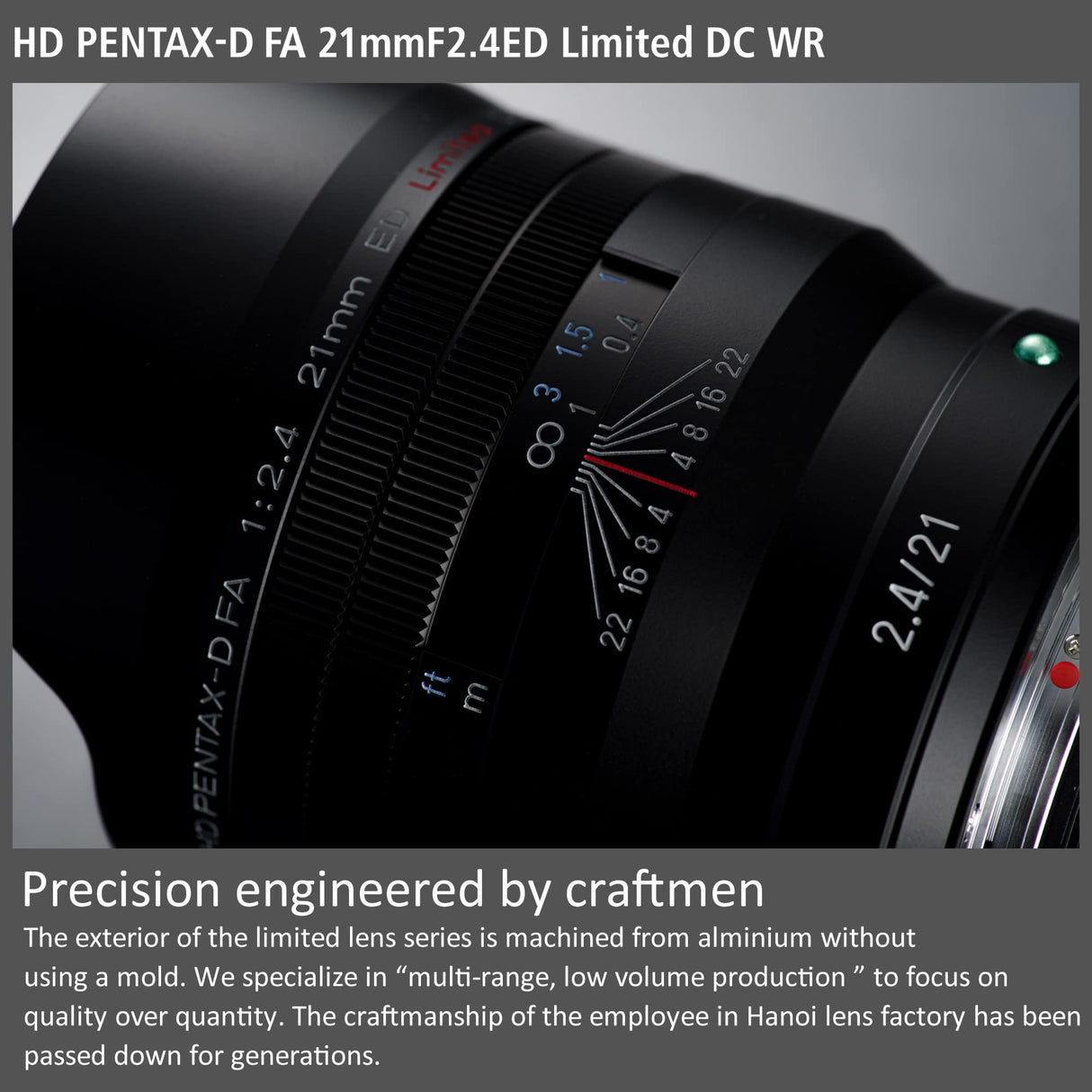 HD PENTAX-D FA 21mmF2.4ED Limited DC WR Negro Lente Prima Ultra Gran Angular [para Usar con Lente réflex Digital de Marco Completo, Barril de Lente de Aluminio mecanizado]