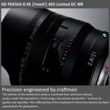 HD PENTAX-D FA 21mmF2.4ED Limited DC WR Negro Lente Prima Ultra Gran Angular [para Usar con Lente réflex Digital de Marco Completo, Barril de Lente de Aluminio mecanizado]